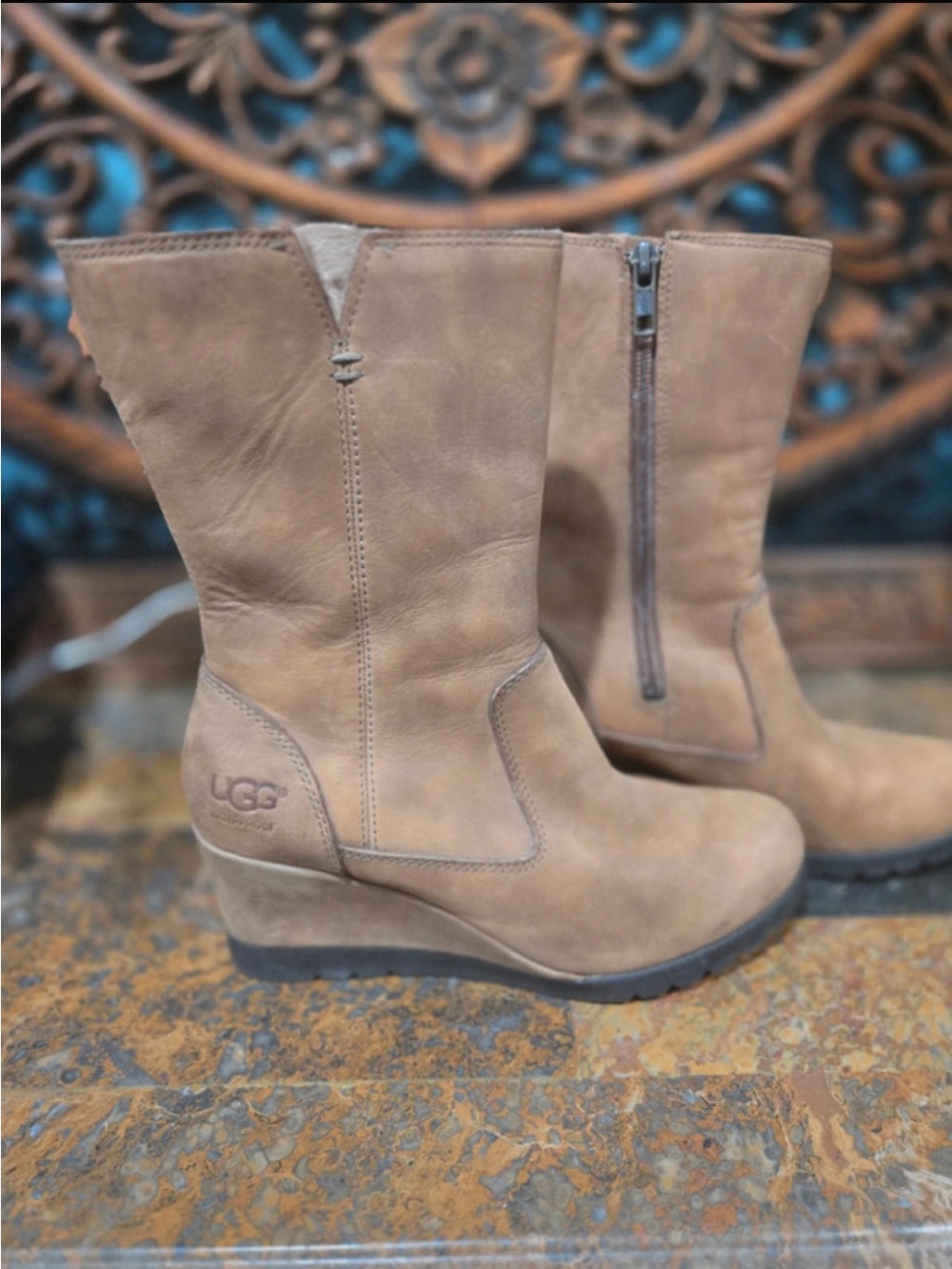 UGG waterproof Tan Wedge Mid-Calf Boots